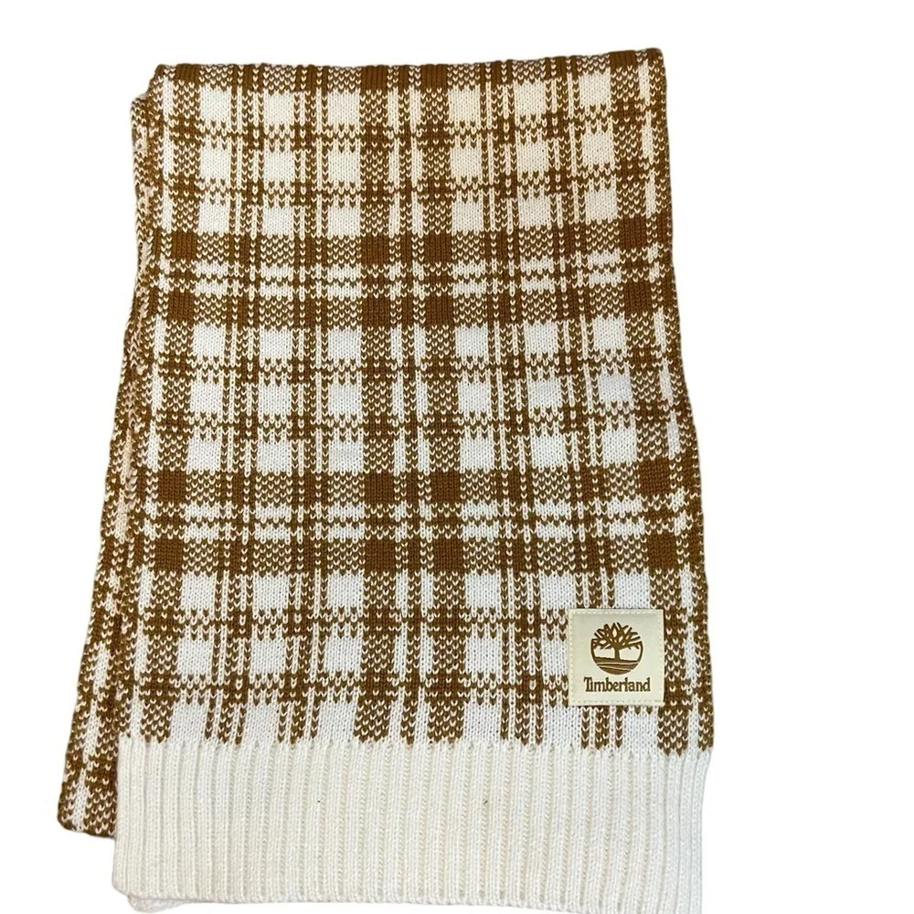 NWOT Timberland caramel tan & ivory plaid winter scarf